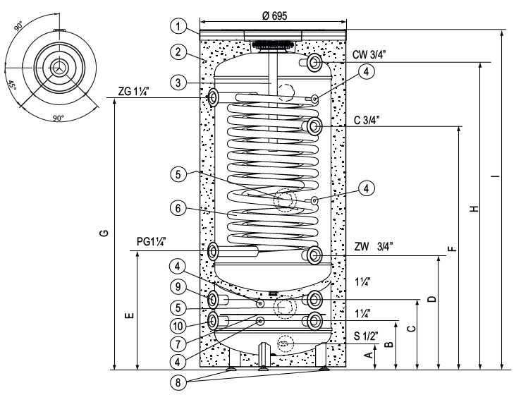Zásobník teplej vody 300L 2,6m2 SWP-300 Kospel