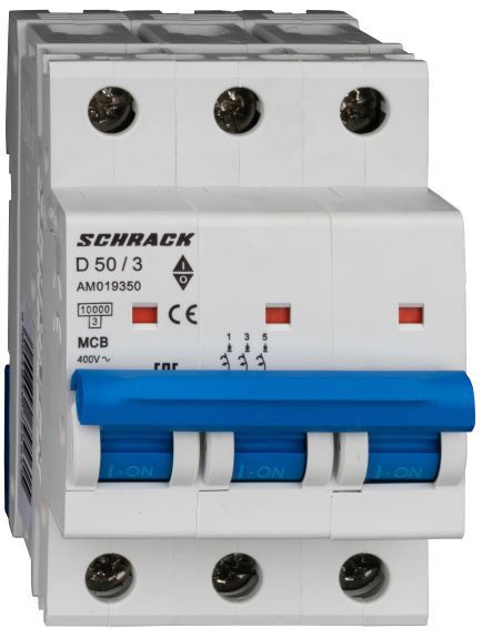 Istič D50/3 10kA, charakteristika D 50A, 3-pólový